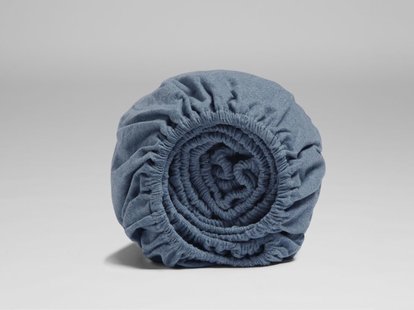 Yumeko Hoeslaken flanel denim blue 180x210x30 100% biologisch katoen, flanel (licht geborsteld)