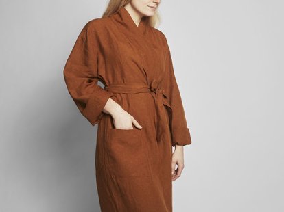 Yumeko Kimono badjas gewassen linnen almond brown 100% gewassen linnen
