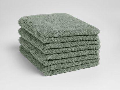 Yumeko Handdoeken dots stone green 50x100 - 4 st 100% biologisch en fairtrade katoen