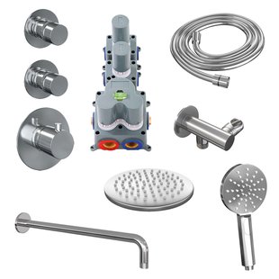 Regendoucheset Inbouw Brauer Chrome Edition Thermostatisch 20cm met Plafondarm en Staafhanddouche Losse Stopkranen Chroom