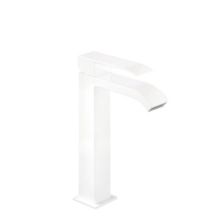 Wastafelmengkraan Tres Cuadro 1-Hendel Uitloop Gebogen Hoog 24 cm met Waterval Vierkant Mat Wit