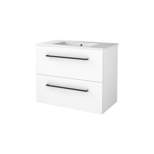 Badmeubelset BWS Salt 80x46cm Met Grepen 2 Lades Met Wastafel 1 Kraangat Ice White