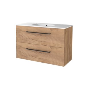 Badmeubelset BWS Salt 100x46cm Met Grepen 2 Lades Met Wastafel 1 Kraangat Whisky Oak