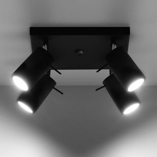 SOLLUX LIGHTING Plafondspot Round in zwart, 4-lamps vierkant
