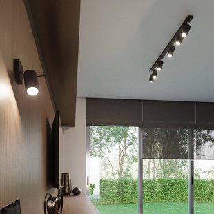 SOLLUX LIGHTING Plafondspot Round in zwart, 6-lamps lineair