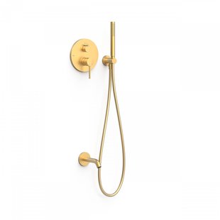 Badkraan Inbouw Tres Study Exclusive met Staafhanddouche, Wanduitloop en Mengkraan Rapid Box Mat Goud