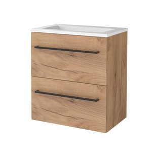Badmeubelset BWS Salt 60x39cm Met Grepen 2 Lades Met Wastafel Acryl Whisky Oak
