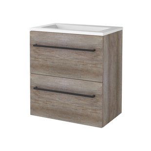 Badmeubelset BWS Salt 60x39cm Met Grepen 2 Lades Met Wastafel Acryl Scotch Oak