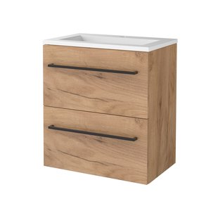 Badmeubelset BWS Salt 60x39cm Met Grepen 2 Lades Met Wastafel Acryl 1 Kraangat Whisky Oak