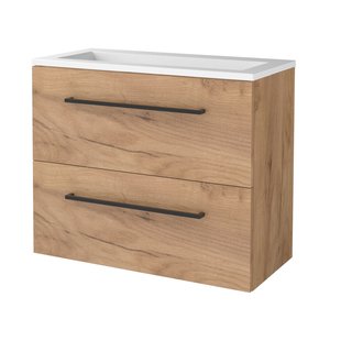 Badmeubelset BWS Salt 80x39cm Met Grepen 2 Lades Met Wastafel Acryl Whisky Oak