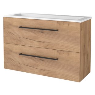 Badmeubelset BWS Salt 100x39cm Met Grepen 2 Lades Met Wastafel Acryl Whisky Oak