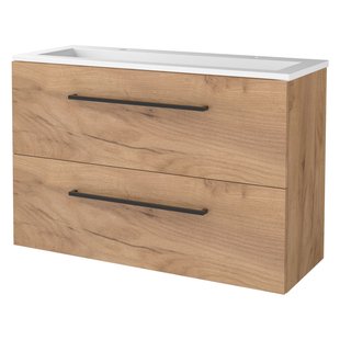 Badmeubelset BWS Salt 100x39cm Met Grepen 2 Lades Met Wastafel Acryl 2 Kraangaten Whisky Oak