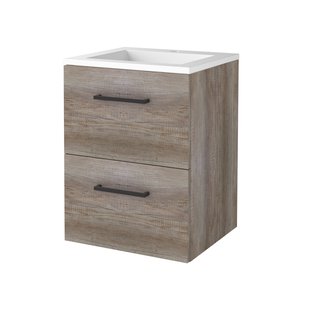 Badmeubelset BWS Salt 50x46cm Met Grepen 2 Lades Met Wastafel Acryl 1 Kraangat Scotch Oak