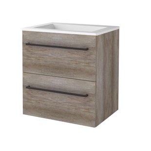 Badmeubelset BWS Salt 60x46cm Met Grepen (Kleurkeuze) 2 Lades Met Wastafel Acryl Scotch Oak