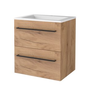 Badmeubelset BWS Salt 60x46cm Met Grepen 2 Lades Met Wastafel Acryl 1 Kraangat Whisky Oak