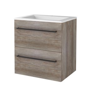 Badmeubelset BWS Salt 60x46cm Met Grepen 2 Lades Met Wastafel Acryl 1 Kraangat Scotch Oak