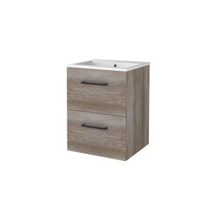 Badmeubelset BWS Salt 50x46cm Met Grepen 2 Lades Met Wastafel 1 Kraangat Scotch Oak