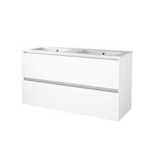 Badmeubelset BWS Salt 120x46cm Greeploos 2 Lades Met Wastafel Porselein 2 Kraangaten Ice White