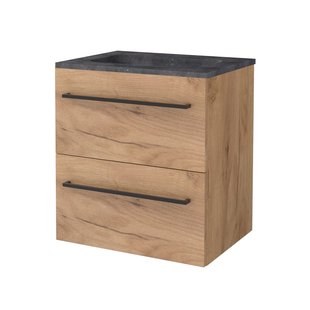 Badmeubelset BWS Salt 60x46cm Met Grepen 2 Lades Met Wastafel Hardsteen Whisky Oak