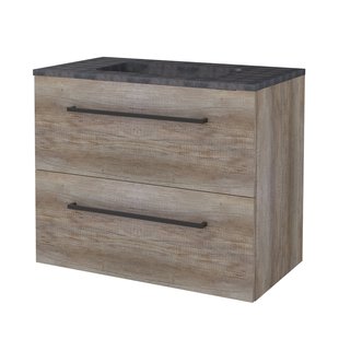 Badmeubelset BWS Salt 80x46cm Met Grepen 2 Lades Met Wastafel Hardsteen Scotch Oak