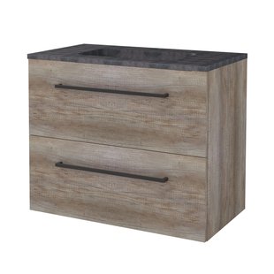 Badmeubelset BWS Salt 80x46cm Met Grepen 2 Lades Met Wastafel Hardsteen 1 Kraangat Scotch Oak