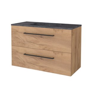 Badmeubelset BWS Salt 100x46cm Met Grepen 2 Lades Met Wastafel Hardsteen Whisky Oak