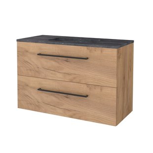 Badmeubelset BWS Salt 100x46cm Met Grepen 2 Lades Met Wastafel Hardsteen 1 Kraangat Whisky Oak