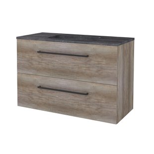 Badmeubelset BWS Salt 100x46cm Met Grepen 2 Lades Met Wastafel Hardsteen 1 Kraangat Scotch Oak