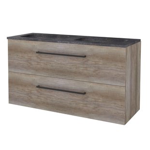 Badmeubelset BWS Salt 120x46cm Met Grepen 2 Lades Met Wastafel Hardsteen Scotch Oak