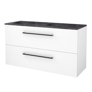 Badmeubelset BWS Salt 120x46cm Met Grepen 2 Lades Met Wastafel Hardsteen 2 Kraangaten Ice White