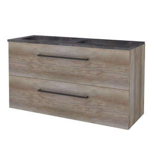 Badmeubelset BWS Salt 120x46cm Met Grepen 2 Lades Met Wastafel Hardsteen 2 Kraangaten Scotch Oak