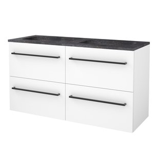 Badmeubelset BWS Salt 120x46cm Met Grepen 4 Lades Met Wastafel Hardsteen 2 Kraangaten Ice White