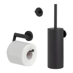 Tiger Noon Toiletaccessoireset - Toiletborstel met Houder - Toiletrolhouder zonder Klep - Handdoekhaak - Zwart