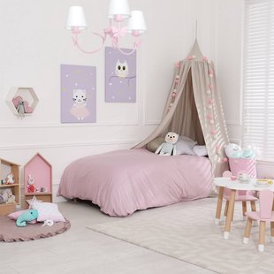 Eko-Light Kroonluchter Alice, roze, drie witte stoffen kappen