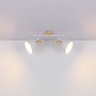 Globo Plafondlamp Wiho van metaal wit/houtoptiek 2-lamps
