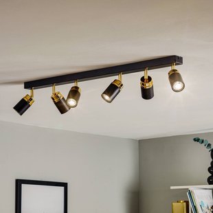 Luminex Plafondspot Reno, 6-lamps, zwart/goud