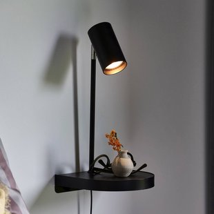 Nordlux Wandlamp Cody, met legbord en USB-poort, zwart
