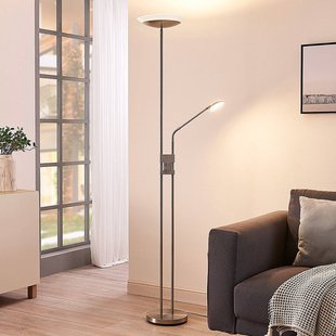 Lindby LED vloerlamp Jonne, rond, leesarm, dimbaar, 180 cm