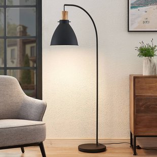 Lindby vloerlamp Trebale, zwart, hout, 154 cm, E27