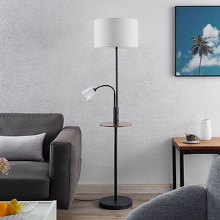 Lindby vloerlamp Aovan, zwart, opbergvak, USB-aansluiting