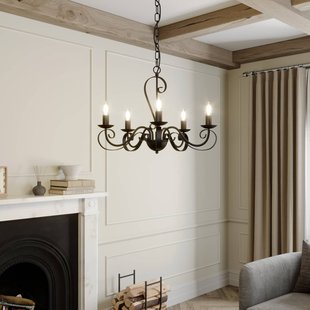 Lindby Shervan Kroonluchter, 5-lamps, bruin