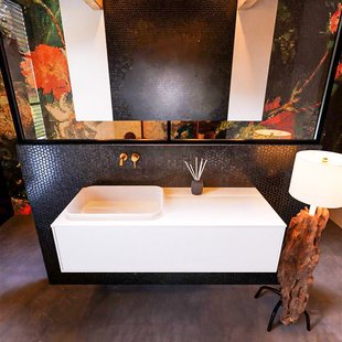 Badkamermeubelset Mondiaz Erin 120 cm met 1 Lade met RIDGE Wastafel Links Talc Zonder Kraangaten Greeploos Mat Talc