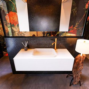 Badkamermeubelset Mondiaz Erin 120 cm met 1 Lade met RIDGE Wastafel Midden Talc met 1 kraangat Greeploos Mat Talc