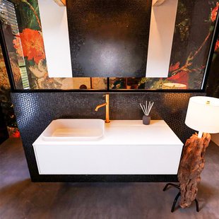 Badkamermeubelset Mondiaz Erin 120 cm met 1 Lade met RIDGE Wastafel Links Talc met 1 kraangat Greeploos Mat Talc