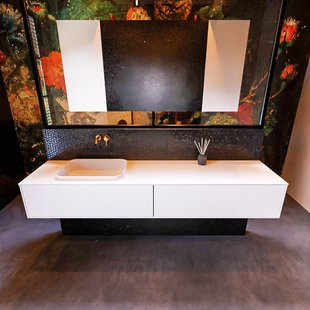 Badkamermeubelset Mondiaz Erin 200 cm met 2 Lades met RIDGE Wastafel Links Talc Zonder Kraangaten Greeploos Mat Talc