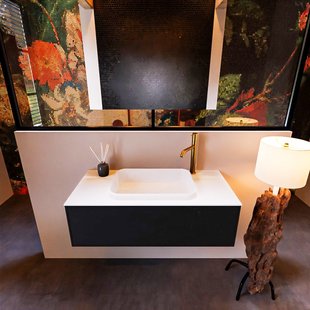 Badkamermeubelset Mondiaz Erin 100 cm met 1 Lade met RIDGE Wastafel Midden Talc met 1 kraangat Greeploos Mat Urban