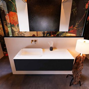 Badkamermeubelset Mondiaz Erin 120 cm met 1 Lade met RIDGE Wastafel Links Talc Zonder Kraangaten Greeploos Mat Urban