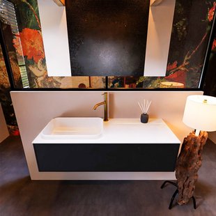 Badkamermeubelset Mondiaz Erin 120 cm met 1 Lade met RIDGE Wastafel Links Talc met 1 kraangat Greeploos Mat Urban