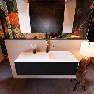 Badkamermeubelset Mondiaz Erin 120 cm met 1 Lade met RIDGE Wastafel Rechts Talc met 1 kraangat Greeploos Mat Urban