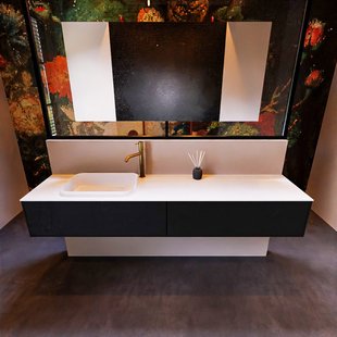 Badkamermeubelset Mondiaz Erin 200 cm met 2 Lades met RIDGE Wastafel Links Talc met 1 kraangat Greeploos Mat Urban